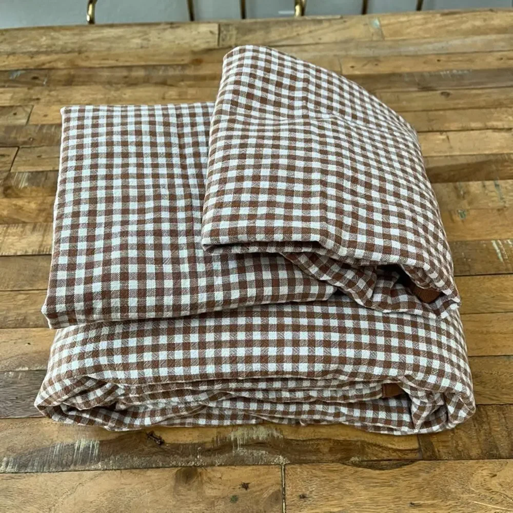 Threshold Cotton Full Double Duvet Cover & Pillow Sham Set Brown & White Gingham